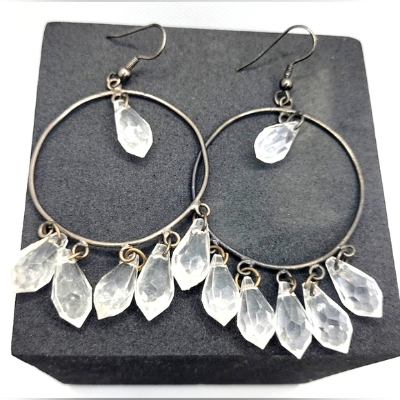 Fashion Hoop Dangle Clear Beaded Earrings - Picture 2 of 3